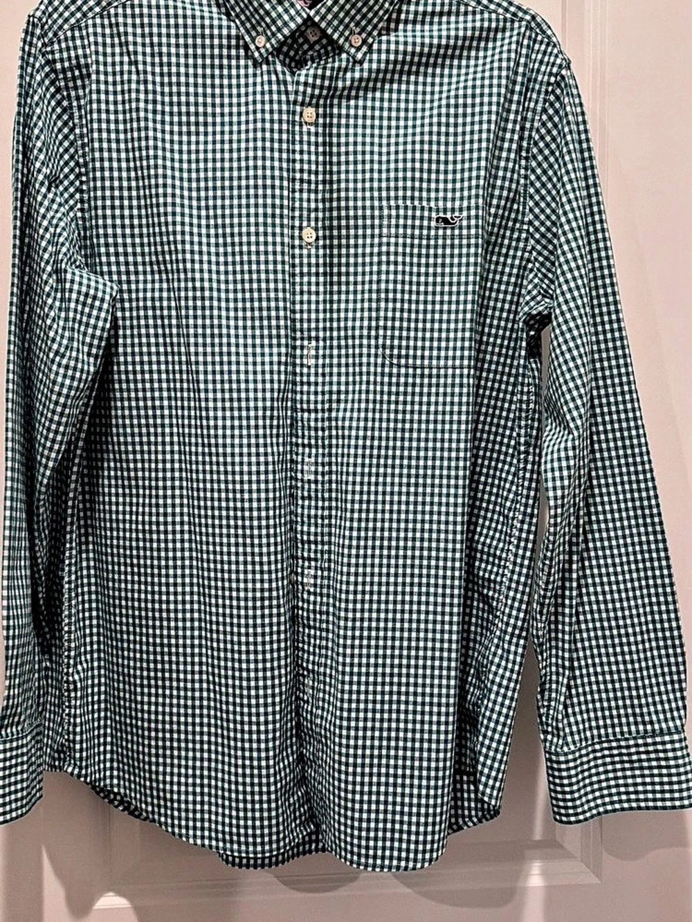 vineyard vines Classic Fit Tucker Shirt Gingham Button Down Green & White Size